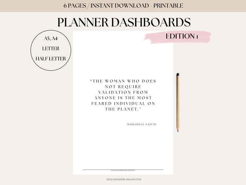 Printable Motivational Quotes Dashboard Planner Insert for - Etsy UK