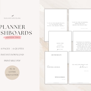 Imprimible Inspirational Life Quotes Planner Dashboard Insert, Dashboard Planner Template, Instant Download, A5/A4/Letter/Half Letter