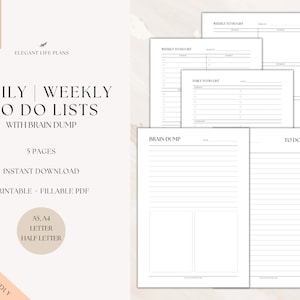ADHD To Do List Printable Planner, Brain Dump, Daily To Do List, Weekly To Do List, ADHD Planner, Productivity Planner, A4/A5/Letter/Half
