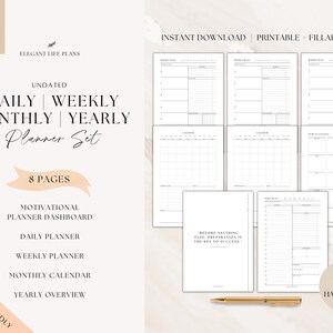 Printable Productivity Planner Set, Daily Planner, Weekly Planner, Monthly Planner, Yearly Planner, ADHD Planner, A4/A5/Letter/Half Size