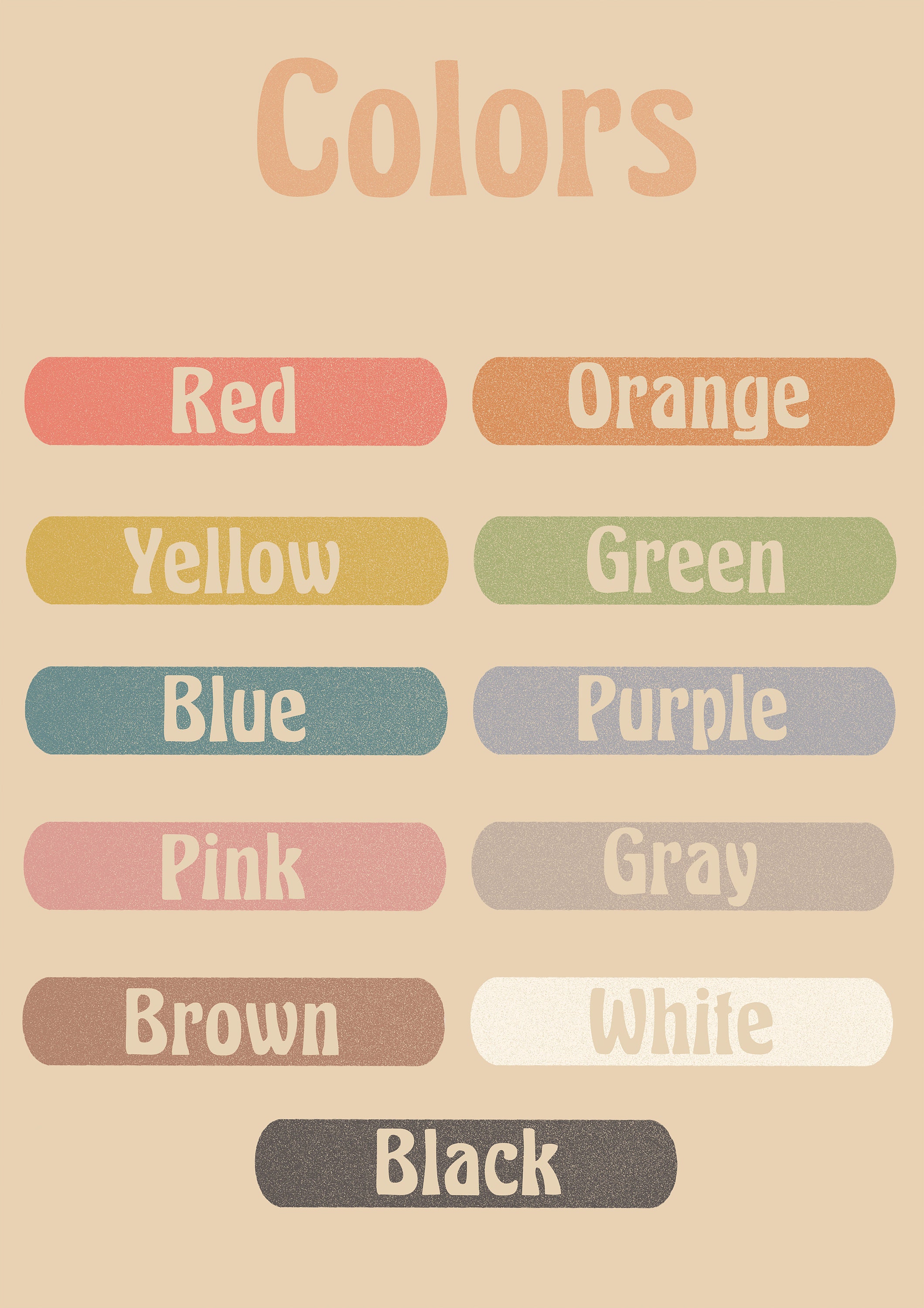 Printable Color Wall Colors Wall Art, Educational Print, Classroom Decor, Learning Print ...