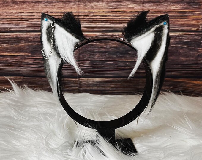 Black and White Cat Ears Faux Fur Ears DISCOUNTED FLAWED Etsy