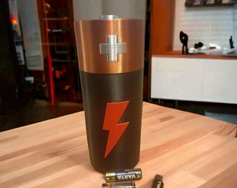 Stylish 3D-printed battery recycling bin!'Lithium Quartz'. Features a cool design & easy twist lid. Perfect for sustainable living