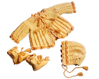 Vintage Crochet Pattern Infant Tie-Front Sweater, Bonnet & Booties set | Sacque set Size 3/6 months Baby Pattern 1970s Digital Download PDF