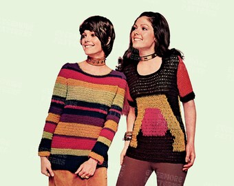 Crochet Sweater Pattern Vintage | Pullover Striped Sweater Crochet Pattern | Crochet Jumper Pattern | 1970s Instant Digital Download PDF