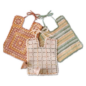Babylätzchen Häkelmuster Vintage | Gehäkelte Babylätzchen Muster | Handmade Baby Shower Geschenk Oma Square Set 3 | 1970er Jahre Digitaler Download PDF