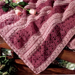 Mile a Minute Afghan Pattern | Rosy Ribbons Mile a Minute Crochet Pattern | Vintage Crochet Afghan Pattern | Quick Easy Blanket Shells Lace