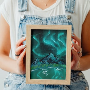 Mini Aurora 1 von 8 Night Sky Art Pintura Aurora exclusiva pintada à mão Arte original de alta qualidade para decoração de parede de casa e decoração de quarto