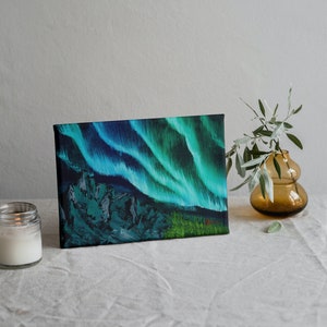Mini Aurora 6 von 8 Etéreo Aurora Boreal Arte: Pintura do céu noturno pintada à mão para decoração moderna de sala de estar