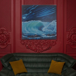 Moonlight - Captura la magia del cielo nocturno: superposiciones nocturnas, arte de pared de olas y pinturas originales del mar cósmico