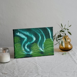 Mini Aurora 4 von 8 Experimente a magia da aurora boreal com a paisagem aurora pintada à mão, arte de parede original da natureza para decoração de sala de estar