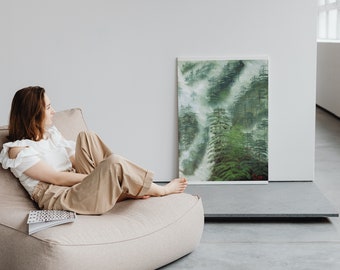 Nebel Wald - Pintura al óleo del bosque brumoso sobre lienzo sostenible - Técnica húmedo sobre húmedo de KellerArtProductions