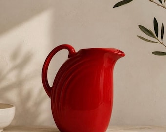 Vintage Art Deco Style Red Ceramic Pitcher Vase | Modern Sculptural Pottery Jug | Bold Minimalist Home Decor