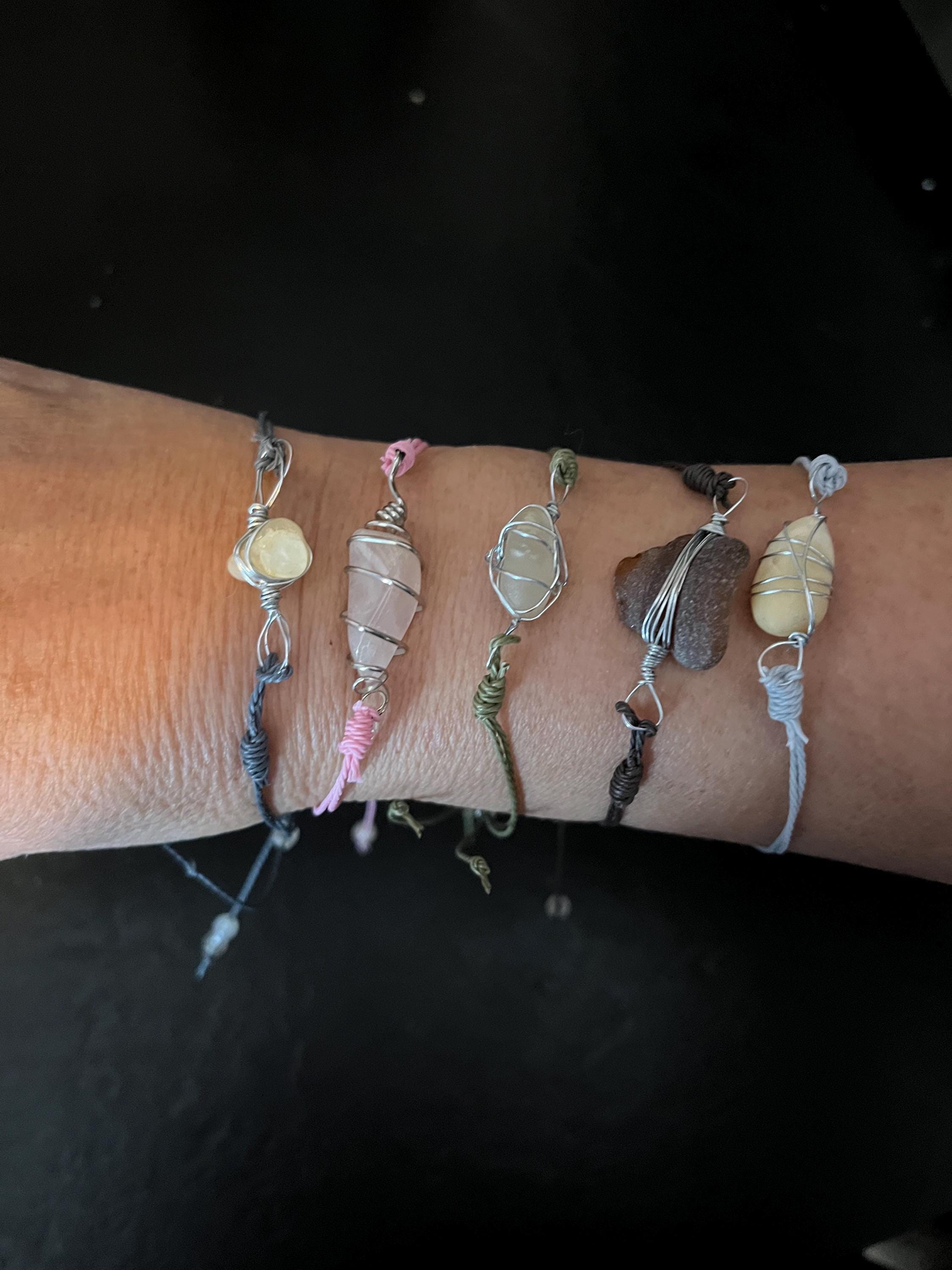 Hand Wrapped Beach Rocks Hand Wrapped Beach Stone and Sea Glass Adjustable Bracelets - Etsy