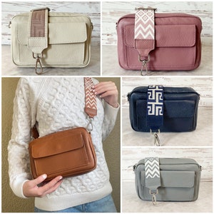 Crossbody Tasche Damen zwei Fächern, Leder Umhängetasche mit breitem Wechselgurt, Schicke Schultertasche Frauen, Alltagstasche, Hüfttasche