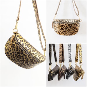Metallic Leopard Crossbody Tasche Frauen, Glitter Bauchtasche Leo-Print, Schultertasche Gurt, Sling Gürteltasche, Geschenk für Frau, Bauchtasche Reisen