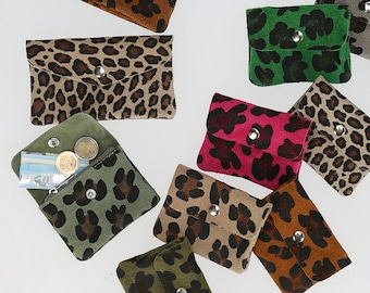 Leopard Pattern Wallet Suede, Small Coin and Card Purse, Cheetah Printed wallet with zipper card slots, Leather coin pocket, Gift for Women