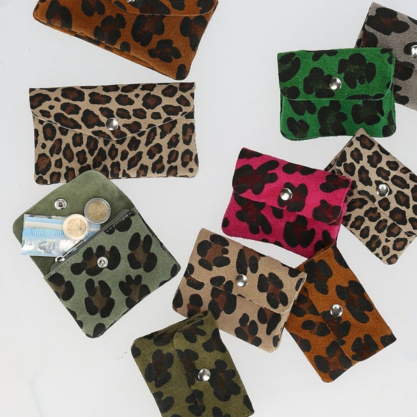 Leopard Muster Geldbörse Wildleder, kleine Geldbörse und Karte, Gepard gedruckte Geldbörse mit Reißverschluss Kartenfächer, Leder Münztasche, Geschenk für Frauen