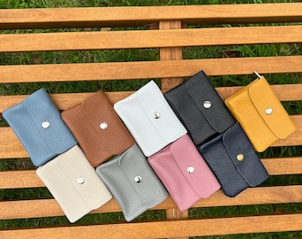 Cartera de piel para mujer, Cartera de piel para mujer, Cartera con ranuras para tarjetas con cremallera, Monedero de piel, Regalo para mujer, Mini Cartera de piel