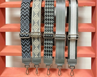 Dark grey fanny pack strap with silver hardware, Leather Bag strap patterned, Crossbody webbing bag strap, shoulder bag strap