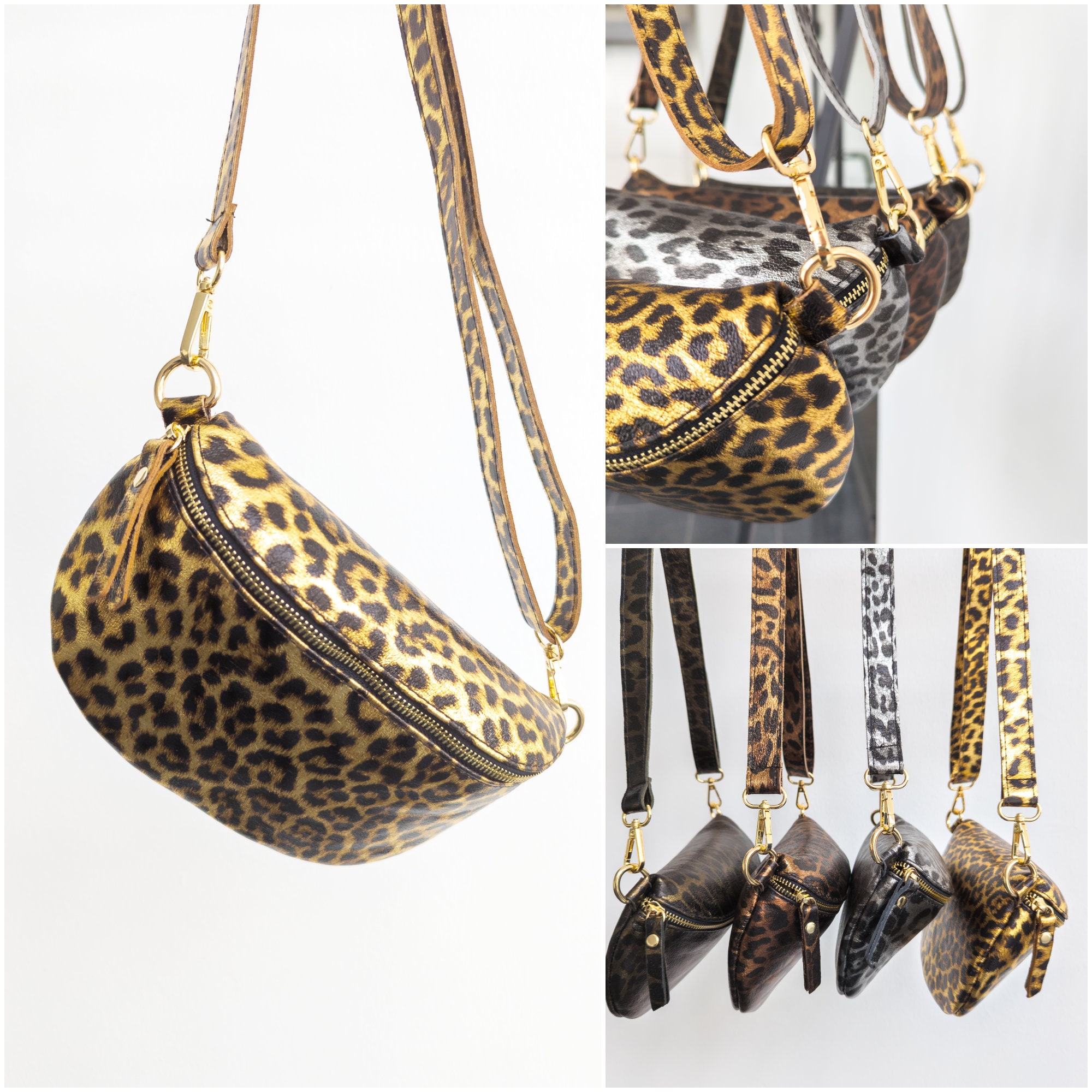 Metallic Leopard Crossbody Bag Women, Glitter Fanny Pack Leo