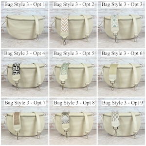 Bauchtasche Beige Leder für Frauen, Umhängetasche Damen Breitem Gurt, Creme Gürteltasche Mittelalter, Schultertasche Groß, Geschenk Mutter Bag Style - 3