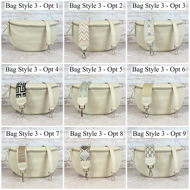 Bauchtasche Beige Leder für Frauen, Umhängetasche Damen Breitem Gurt, Creme Gürteltasche Mittelalter, Schultertasche Groß, Geschenk Mutter Bag Style - 3