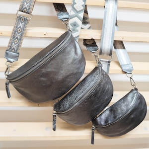 Sac anthracite Sac bandoulière métallisé pour femme 2 sangles, grand sac banane pour femme, moyen sac à bandoulière pailleté, cadeau petite amie, petit sac ceinture