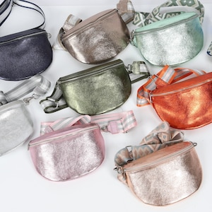 Metallic Gold Crossbody Bag Frauen mit 2 Riemen, Große Bauchtasche Frauen, Mittlere Schultertasche Glitter, Fuchsia Gürteltasche Reisen, Geschenk für Frau