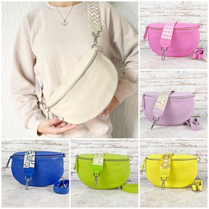 Leder Cross body Bag Tasche Damen Schwarz Beige Braun Blau Grün, Sportlich Bauchtasche Umhängetasche mit breitem Wechselgurt Reise Frauen