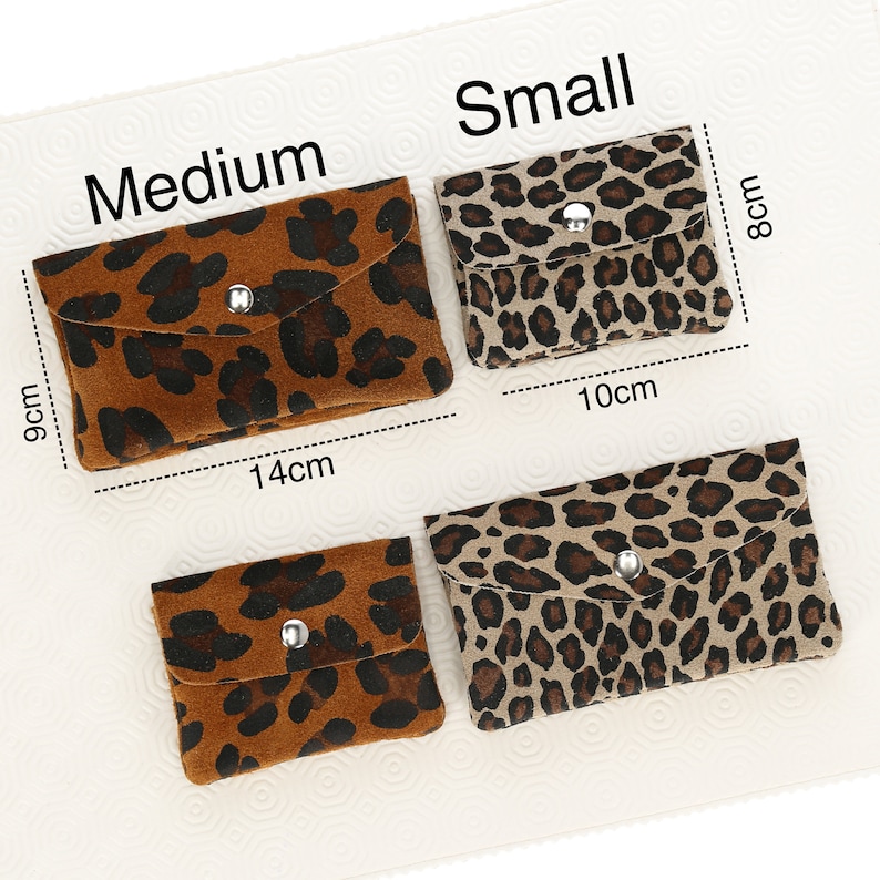 Leopard Pattern Wallet Suede, Small Coin and Card Purse, Cheetah Printed wallet with zipper card slots, Leather coin pocket, Gift for Women image 4