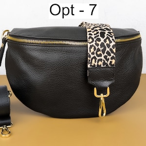 Crossbody Bag Schwarz Leder Gold Zipper Hardware, Große Bauchtasche Frauen, Umhängetasche Reisen, Mittlere Gürteltasche, Kleine Bauchtasche, Sling Bag Opt - 7