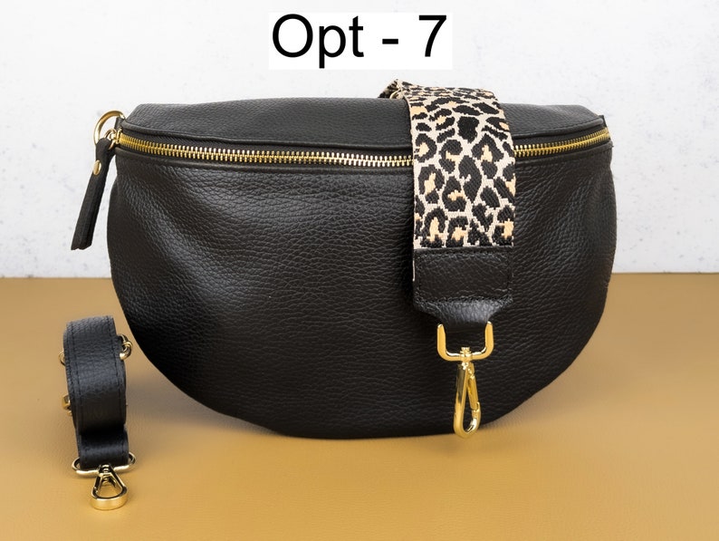 Crossbody Bag Schwarz Leder Gold Zipper Hardware, Große Bauchtasche Frauen, Umhängetasche Reisen, Mittlere Gürteltasche, Kleine Bauchtasche, Sling Bag Opt - 7