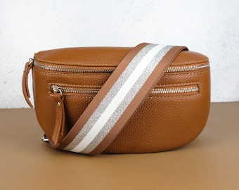 Cognac Brown Leather Belt Bag with Front Pocket, Crossbody Fanny Pack Shoulder Bag, Beige Bum Bag, Sling Waist Bag, Everyday Bag, Travel Bag