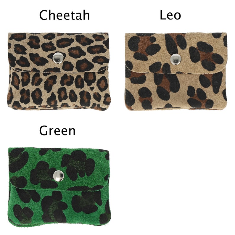 Leopard Pattern Wallet Suede, Small Coin and Card Purse, Cheetah Printed wallet with zipper card slots, Leather coin pocket, Gift for Women image 3