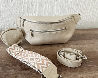 Leather fanny pack women with 2 wide strap, black, cream, beige, blue, gray, pink, gold, crossbody bag, belt bag, shoulder bag, Handbag