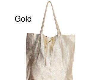 Gold Leather Tote Shopper Bag Women Metallic Silver Shoulder Bag Bronze Large Bag Pouch Glitter Shopping Bag Rose Gold Tote Bag Travel Etsy Canada