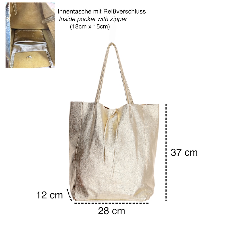 Gold Leather Tote Shopper Bag Women, Metallic Silver Shoulder bag, Bronze Large Bag pouch, Glitter shopping bag, Rose Gold Tote Bag Travel image 10