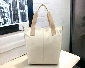 Leder Tote Shopper Damen Tasche mit Reißverschluss, Große Schultertasche mit extra Gurt, Sling Bag mit extra Beutel, Geschenk für Mama, Einkaufstasche