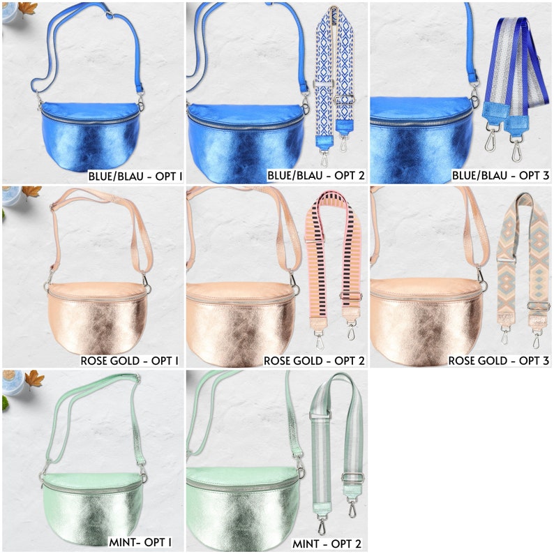 Metallic Leder Crossbody Tasche Frauen, große Glitzer Bauchtasche, Schultertasche mit Gitarre abnehmbaren Gurt, Gürteltasche, einzigartiges Geschenk für Frauen Bild 7