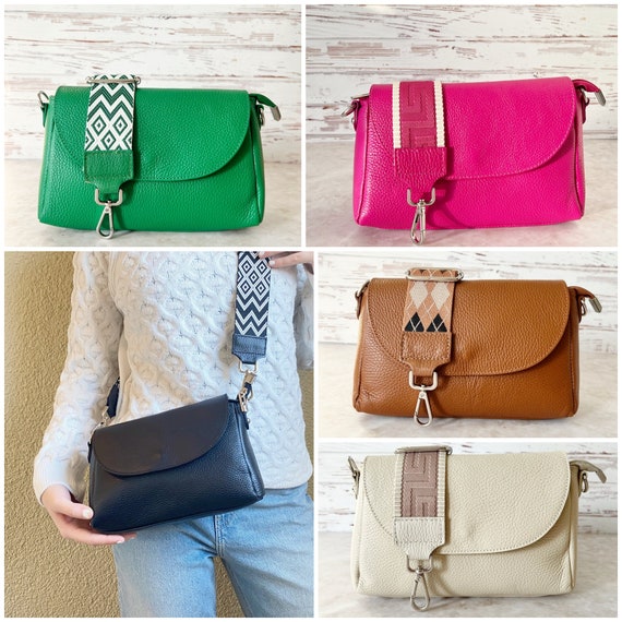 Women Wide Strap Crossbody Bag Leather Shoulder Sling Bag