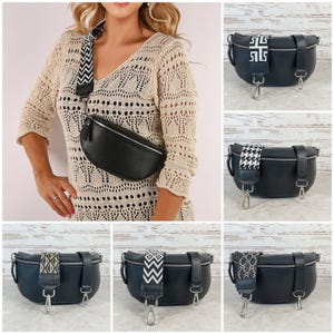 Black leather fanny pack women, shoulder bag with wide strap women, shoulder bag, crossbody bag, belt bag, hip bag mom grandma