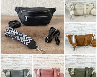 Leather Fanny Pack Women, Belt bag with 2 patterned strap, Crossbody bag travel, Shoulder bag mom, Everyday use handbag, Waist bag, Hip bag