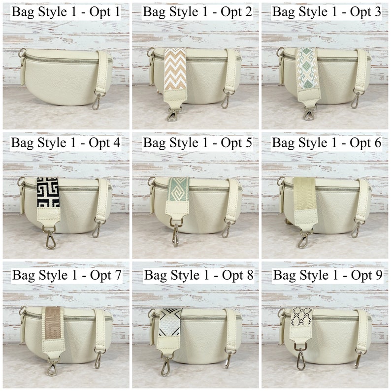 Bauchtasche Beige Leder für Frauen, Umhängetasche Damen Breitem Gurt, Creme Gürteltasche Mittelalter, Schultertasche Groß, Geschenk Mutter Bag Style - 1