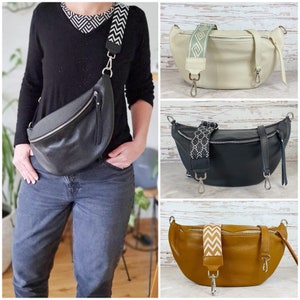 XL Leder Bauchtasche mit 2 Riemen, Umhängetasche für Damen, Crossbody-tasche, Gürteltasche, Hüfttasche, Festival Bag, Reisetasche