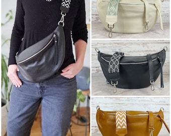 XXL Leder Crossbody Taschen mit 2 Riemen, Geschenk für Mama, Schultertasche Frauen, Kleine Fanny Pack Gürteltasche, Festival Sling Bag, Große Reisetasche