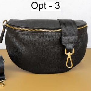 Crossbody Bag Schwarz Leder Gold Zipper Hardware, Große Bauchtasche Frauen, Umhängetasche Reisen, Mittlere Gürteltasche, Kleine Bauchtasche, Sling Bag Opt - 3