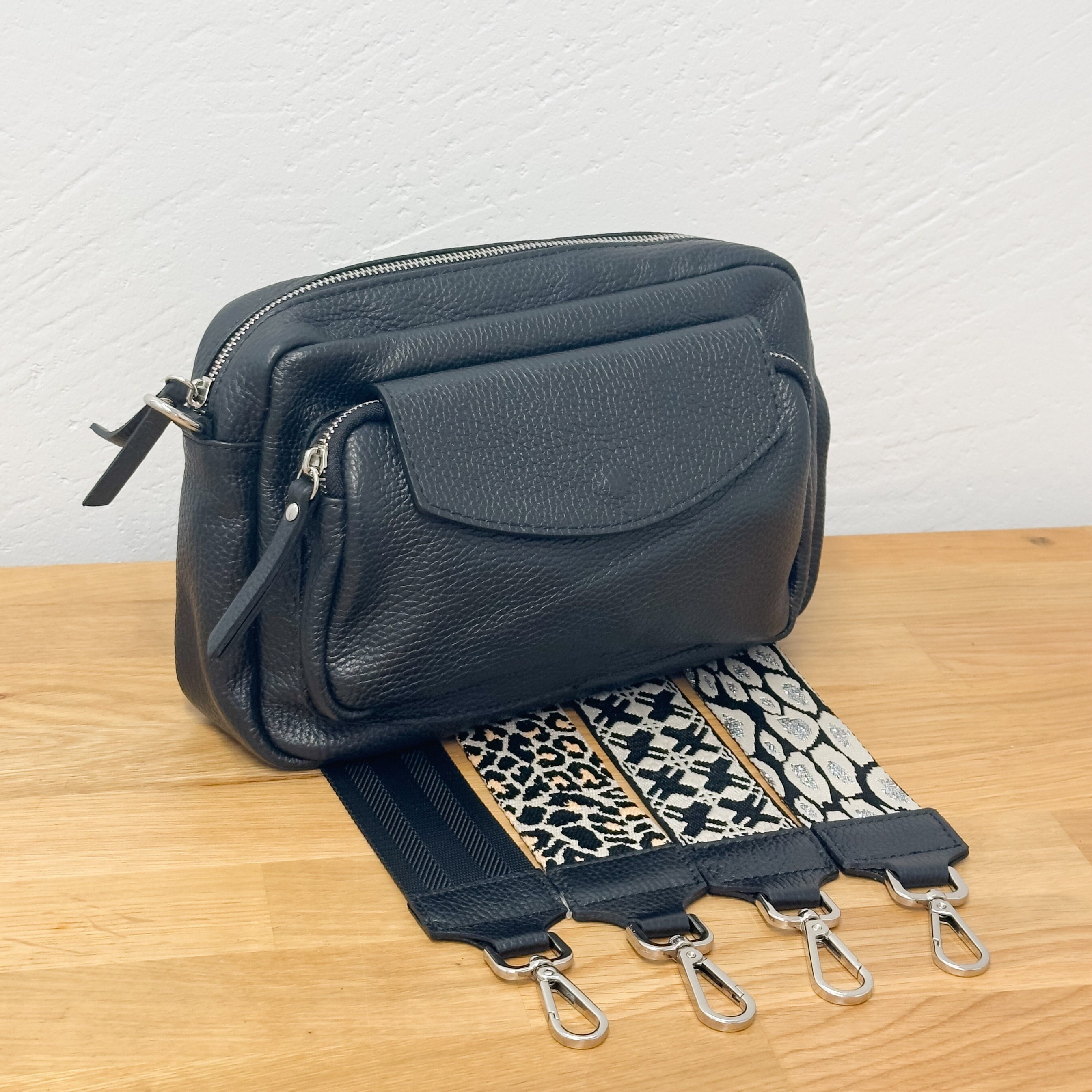 Black crossbody purse with silver hardware hotsell