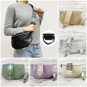 Leather Crossbody Bags Women, Fanny Pack Black, Belt Bag Guitar Strap, Shoulder Bag Multiple Pocket, Bum Bag, Sling Bag, gift for her