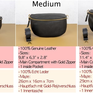 Crossbody Bag Schwarz Leder Gold Zipper Hardware, Große Bauchtasche Frauen, Umhängetasche Reisen, Mittlere Gürteltasche, Kleine Bauchtasche, Sling Bag Bild 10